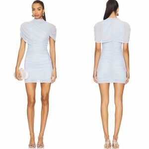 Amanda Uprichard Light Blue Ruched Mini Dress
